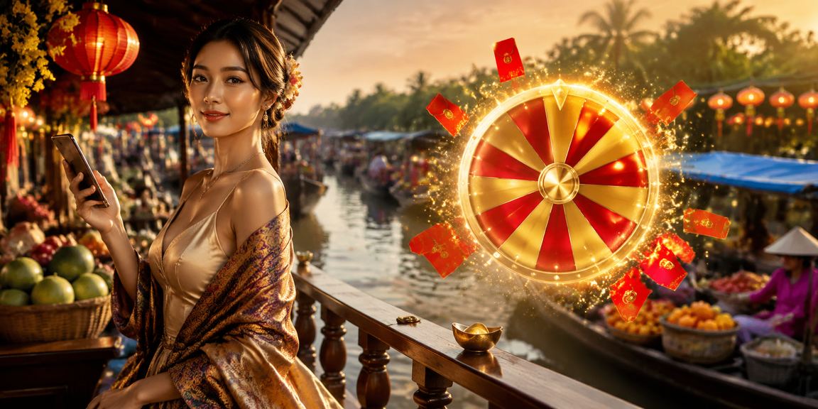 Khung cảnh sông Mekong với đèn lồng lung linh, gợi hình ảnh jackpot đêm miền Tây Nam Bộ