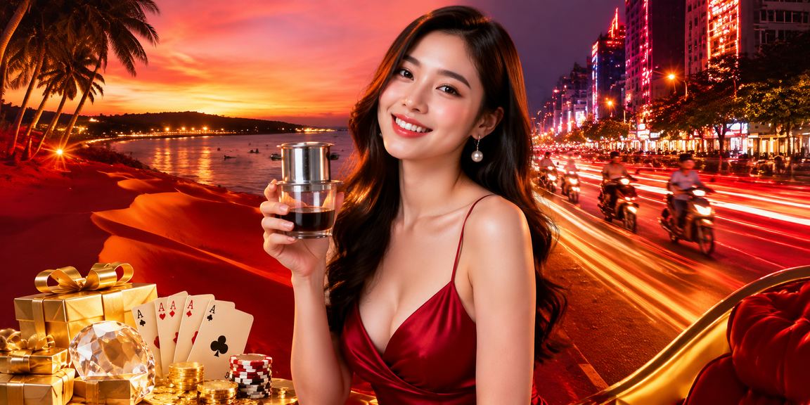 Bãi biển Mũi Né buổi chiều với du khách thư giãn và xem kết quả cá cược thể thao trên điện thoại