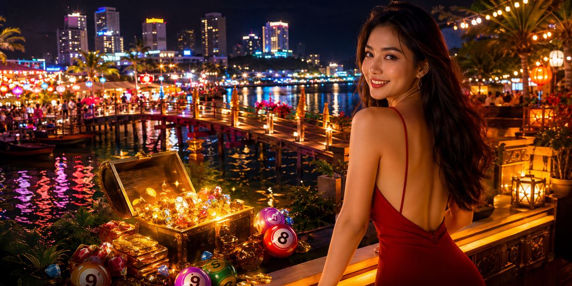 Quang cảnh chợ đêm Nha Trang với ánh đèn rực rỡ gợi lên không khí jackpot sôi động