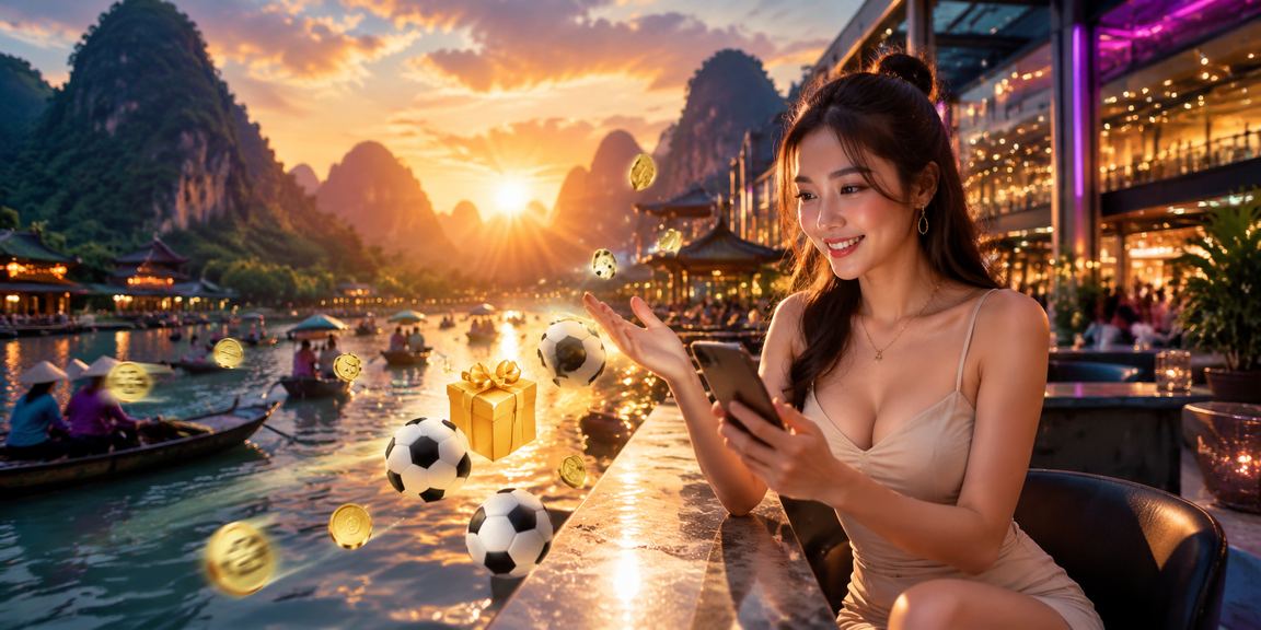 Khung cảnh giải trí casino Việt Nam ban đêm với ánh đèn đặc trưng và không khí sôi động